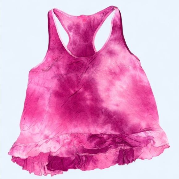 Betsey Johnson Tops - Betsey Johnson Pink Tie-Dye Ruffle Hem Tank Top Size L 🌸🌺